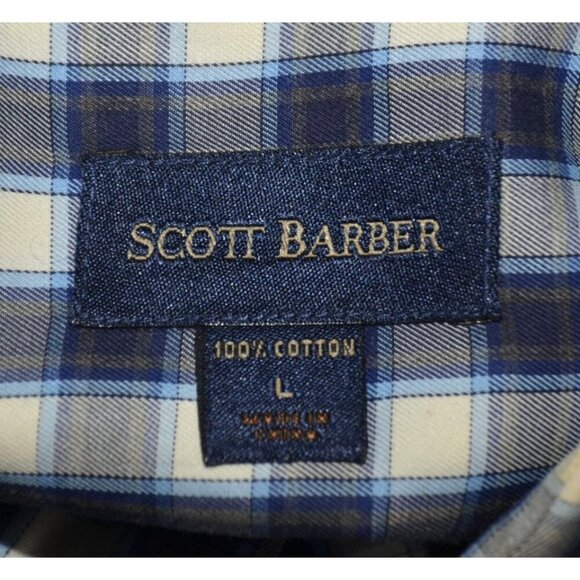 Scott Barber Button Dress Shirt Men L Blue Plaid Long Sleeve Cotton Long Sleeve - Picture 7 of 9